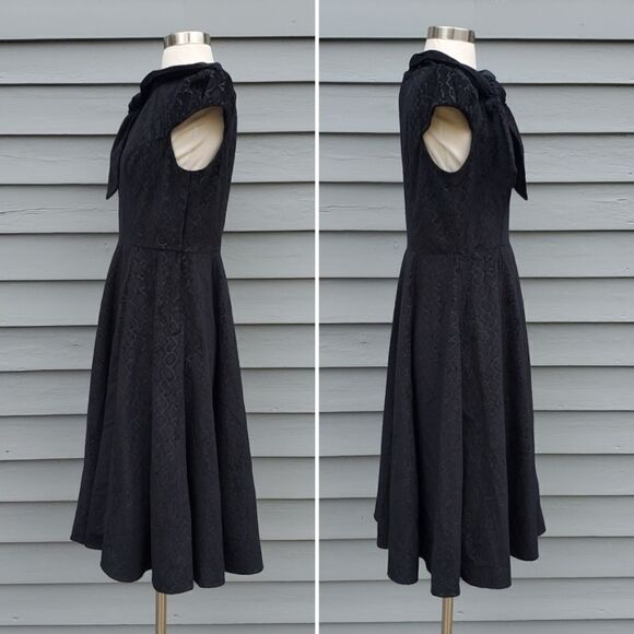 H&R Hearts and Roses Desirable Black Velvet Flocked Animal Print Tea Dress 10 - Picture 3 of 8